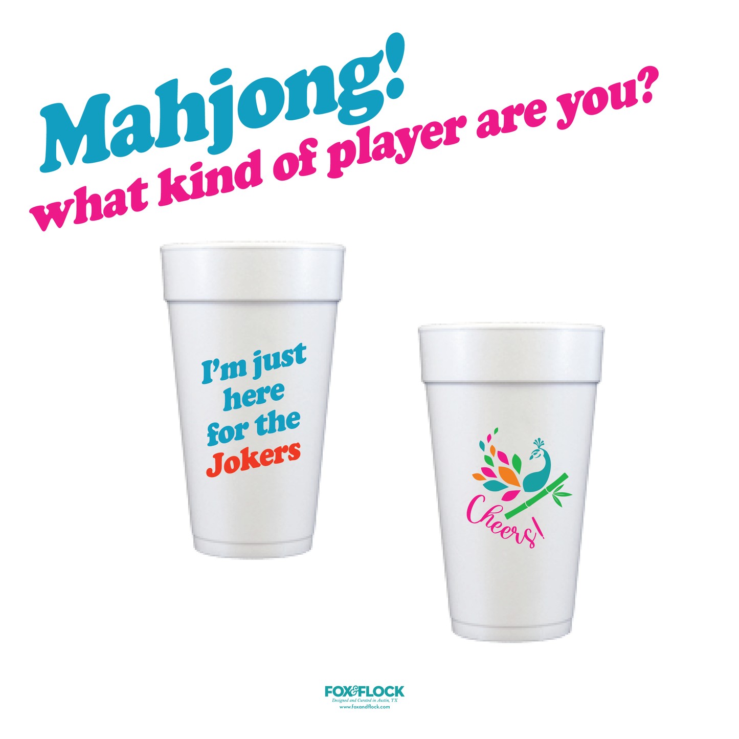 Mahjong Where are the Jokers Styrofoam Cups - Set of 12