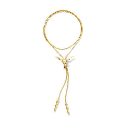 Longhorn Bolo Tie Necklace | 14k Gold Plated Western Longhorn Necklace