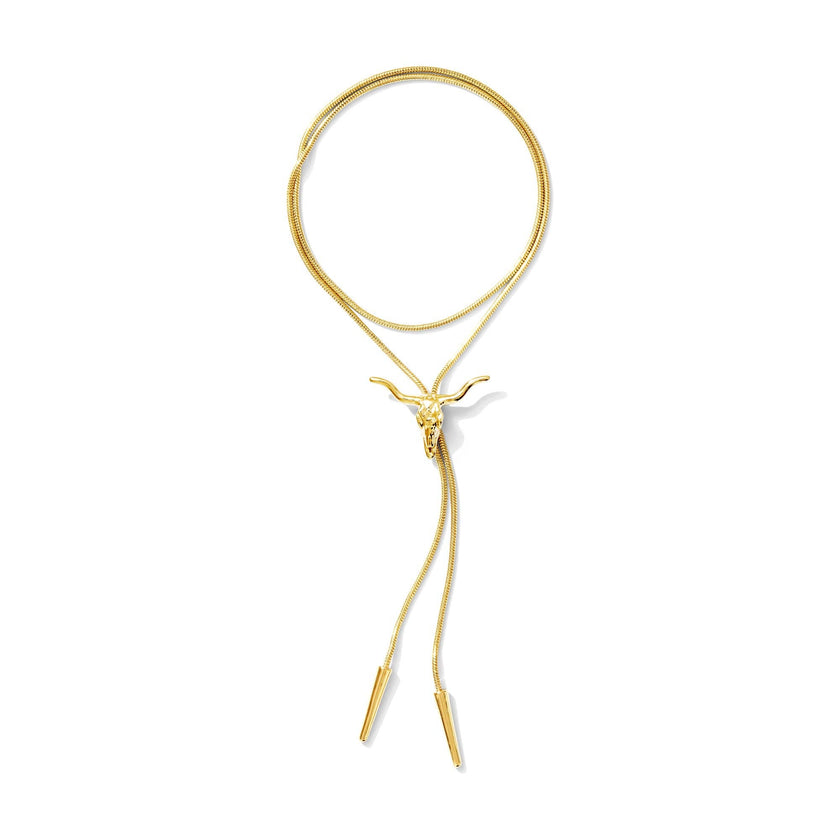 Longhorn Bolo Tie Necklace | 14k Gold Plated Western Longhorn Necklace
