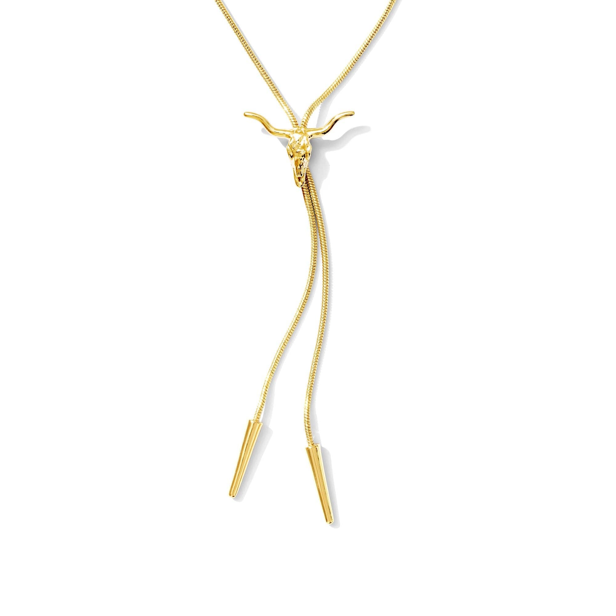 Longhorn Bolo Tie Necklace | 14k Gold Plated Western Longhorn Necklace