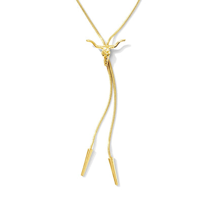 Longhorn Bolo Tie Necklace | 14k Gold Plated Western Longhorn Necklace