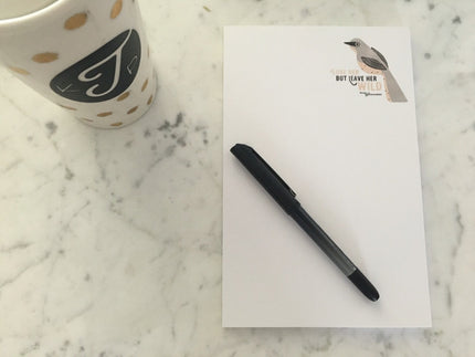 Notepad - Mockingbird, Cute Gift for Her, Personalized Notepad, Mockingbird Art, Custom Stationery, Hand Drawn Art