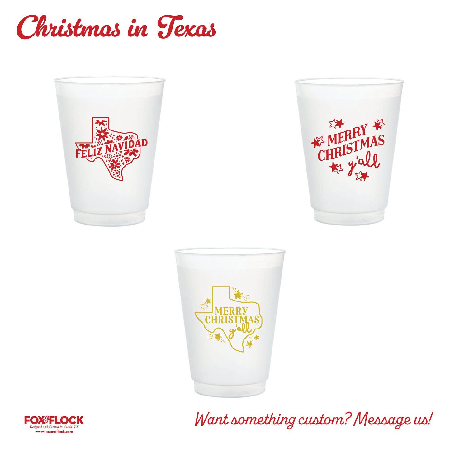 Feliz Texas Christmas Cups - Set of 8