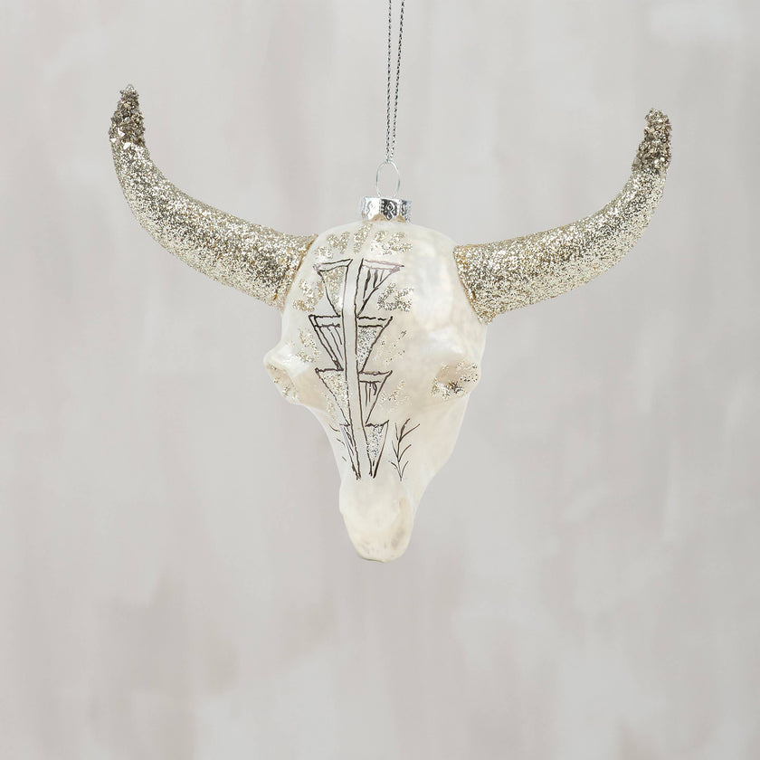 Bull Skull Glass Ornament