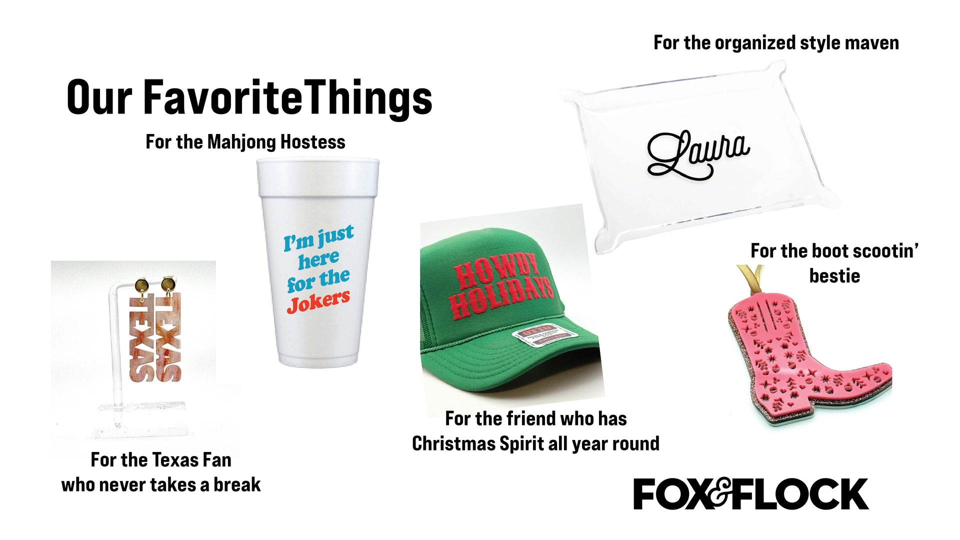 Promotional image of various products with text and branding, featuring a cup, hat, and boot-shaped item.