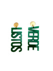 Green letters spelling 'VERDE LISTOS' on a beige background