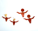 Four longhorn bull skull earrings in a reddish-brown color with gold-tone posts, arranged on a plain white background.