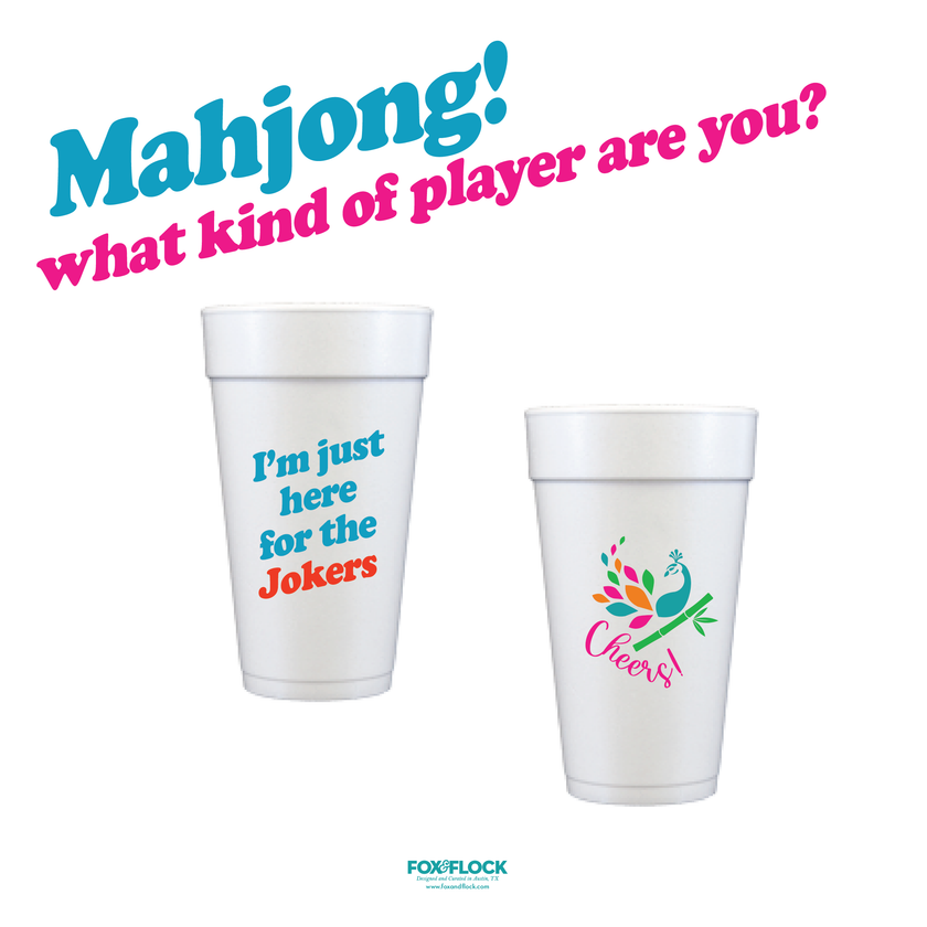 Mahjong Where are the Jokers Styrofoam Cups - Set of 12